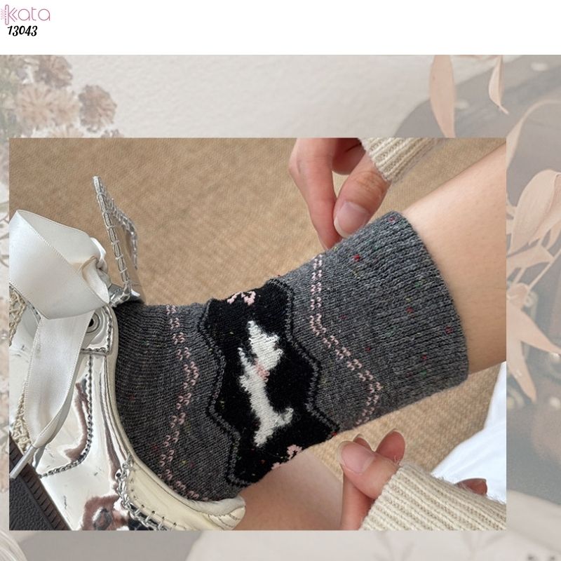 Tất dệt kim mùa thu và mùa đông dày ấm áp,vớ giữ nhiệt giữa bắp chân 13043