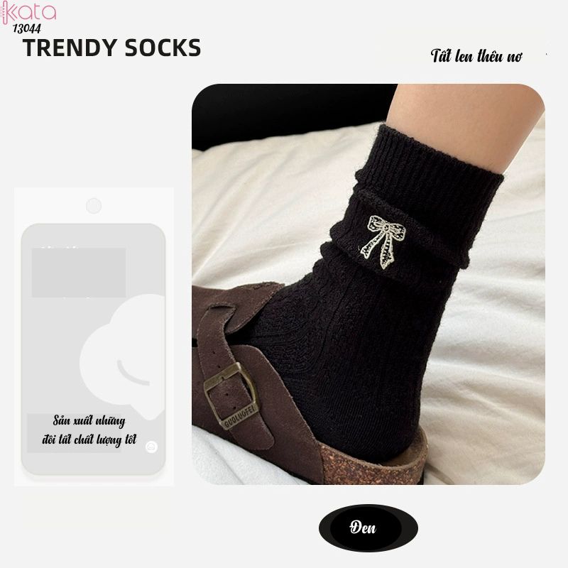 Tất bông dày mùa thu và mùa đông ,vớ giữa bắp chân thêu nơ 13044