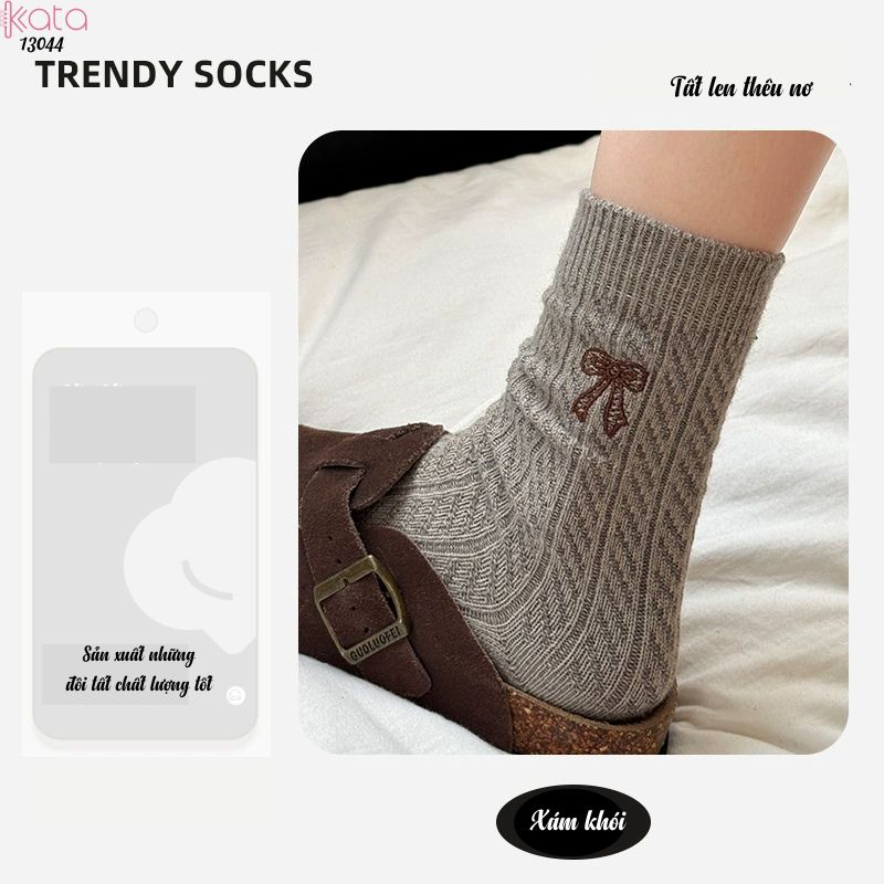 Tất bông dày mùa thu và mùa đông ,vớ giữa bắp chân thêu nơ 13044