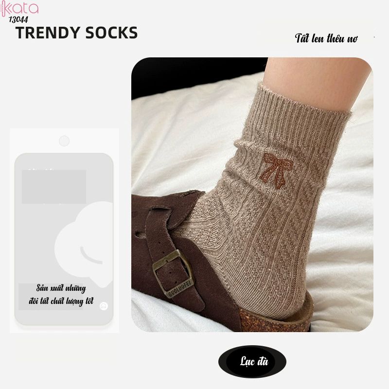 Tất bông dày mùa thu và mùa đông ,vớ giữa bắp chân thêu nơ 13044