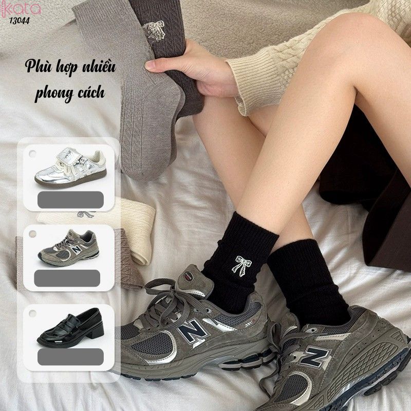 Tất bông dày mùa thu và mùa đông ,vớ giữa bắp chân thêu nơ 13044