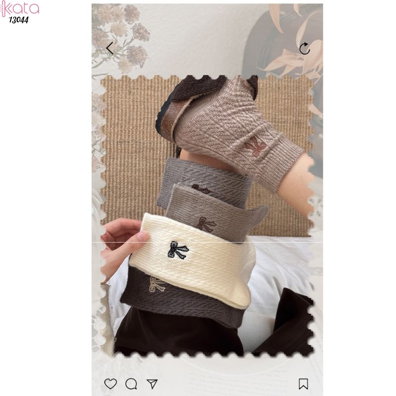 Tất bông dày mùa thu và mùa đông ,vớ giữa bắp chân thêu nơ 13044
