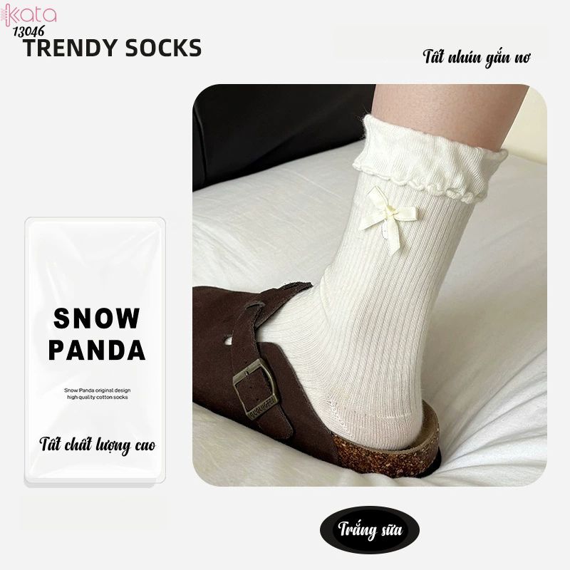 Tất bông cotton lolita,vớ giữa bắp chân gắn nơ 13046