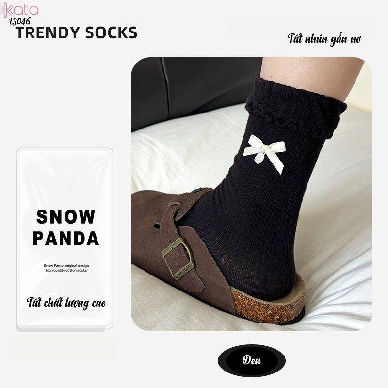 Tất bông cotton lolita,vớ giữa bắp chân gắn nơ 13046