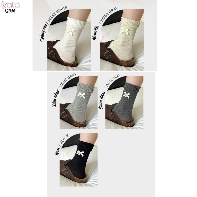 Tất bông cotton lolita,vớ giữa bắp chân gắn nơ 13046