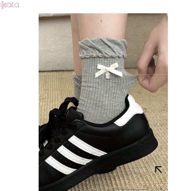 Tất bông cotton lolita,vớ giữa bắp chân gắn nơ 13046