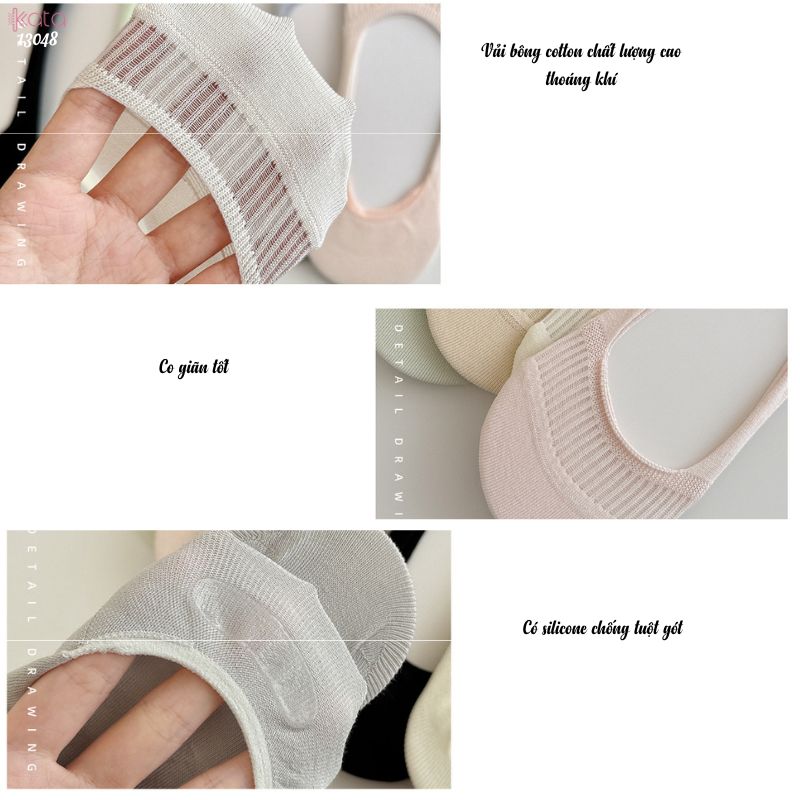 Tất mùa hè mỏng silicone chống trượt tất cao gót, vớ thuyền cotton thấm hút mồ hôi và chống mùi 13048