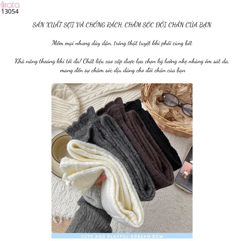 Tất len ấm thu đông,vớ bắp chân đi bốt phong cách cổ điển Nhật Bản 13054
