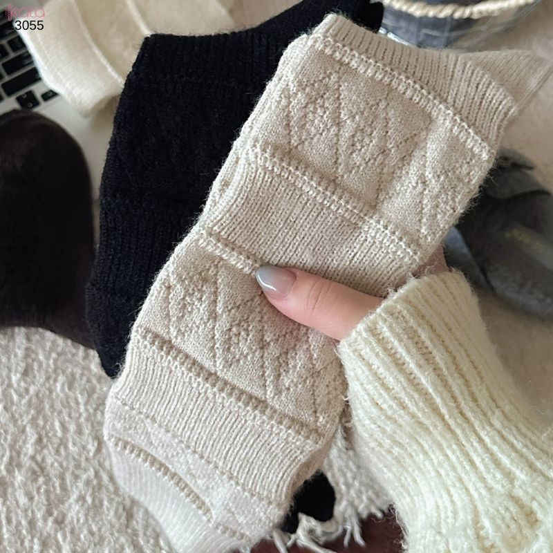 Tất len giữ ấm thu đông,phụ kiện đi bốt mùa đông họa tiết đan rỗng dệt kim 13055