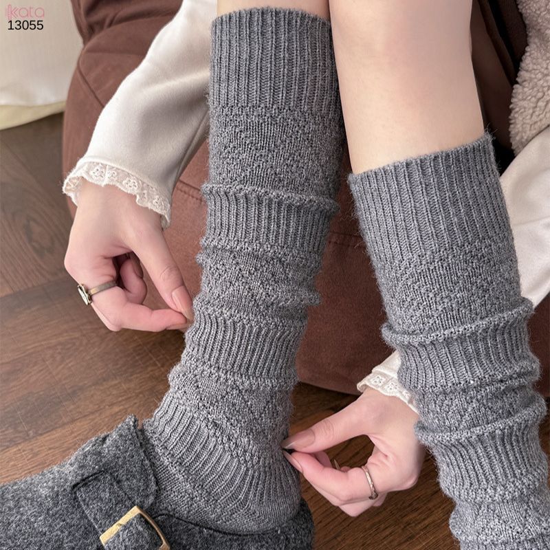 Tất len giữ ấm thu đông,phụ kiện đi bốt mùa đông họa tiết đan rỗng dệt kim 13055