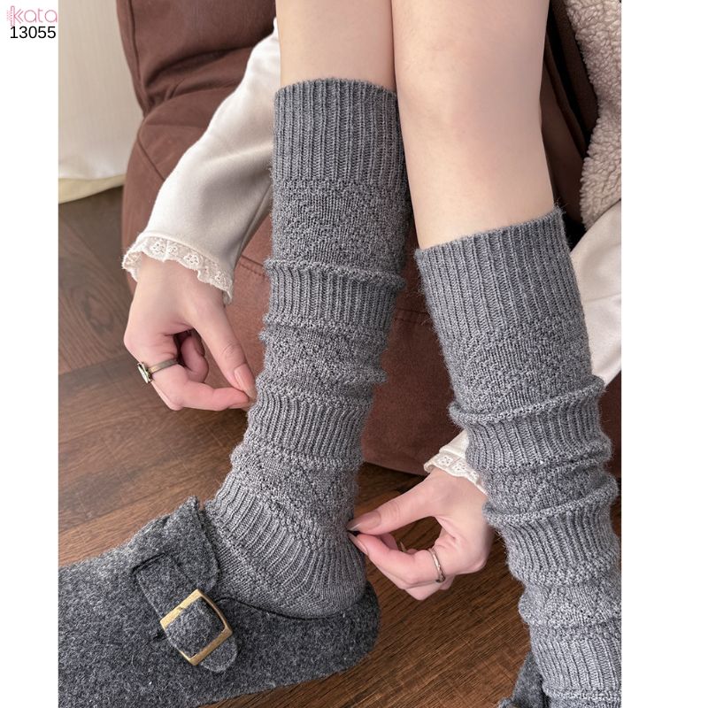 Tất len giữ ấm thu đông,phụ kiện đi bốt mùa đông họa tiết đan rỗng dệt kim 13055
