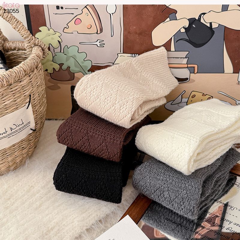 Tất len giữ ấm thu đông,phụ kiện đi bốt mùa đông họa tiết đan rỗng dệt kim 13055