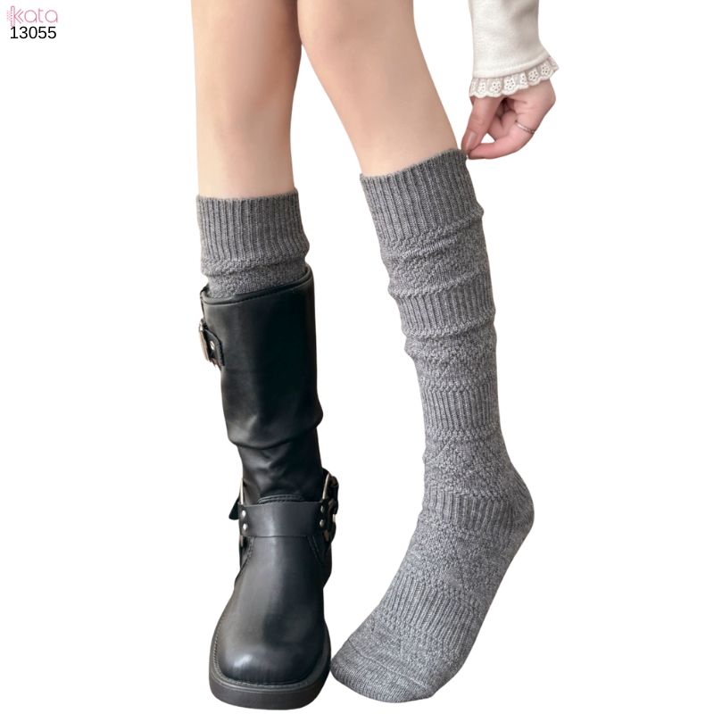 Tất len giữ ấm thu đông,phụ kiện đi bốt mùa đông họa tiết đan rỗng dệt kim 13055