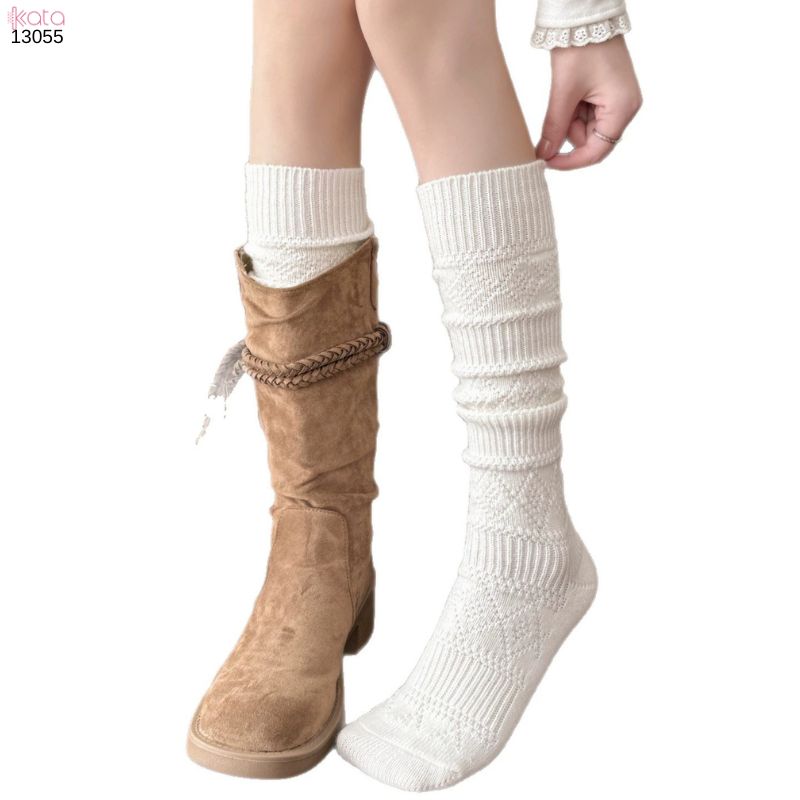 Tất len giữ ấm thu đông,phụ kiện đi bốt mùa đông họa tiết đan rỗng dệt kim 13055
