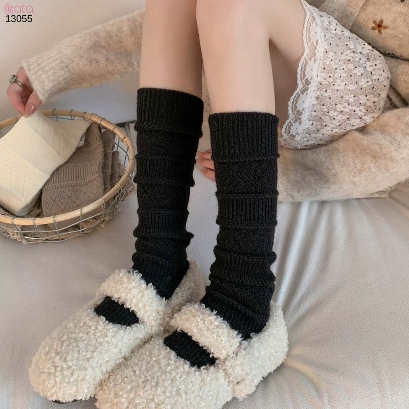 Tất len giữ ấm thu đông,phụ kiện đi bốt mùa đông họa tiết đan rỗng dệt kim 13055