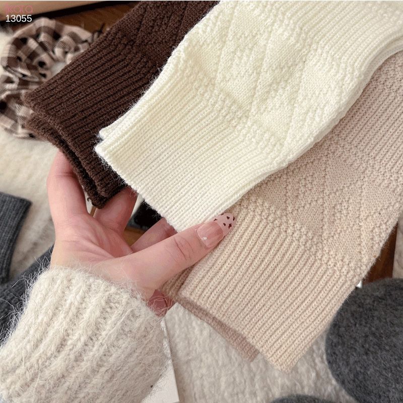 Tất len giữ ấm thu đông,phụ kiện đi bốt mùa đông họa tiết đan rỗng dệt kim 13055