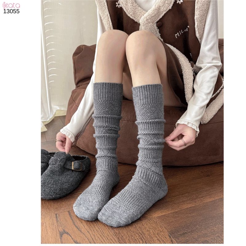 Tất len giữ ấm thu đông,phụ kiện đi bốt mùa đông họa tiết đan rỗng dệt kim 13055