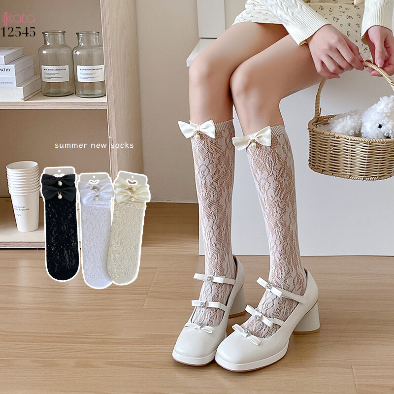 Tất nơ bắp chân đính hạt,tất nữ ren mùa hè JK Lolita 12545