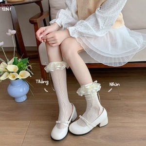 Tất ren nơ lolita cao cấp,vớ bắp chân ren mỏng mùa hè 12861