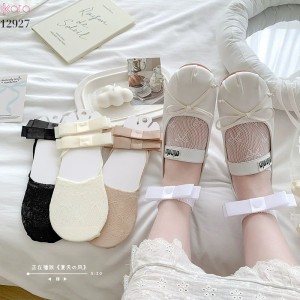 Tất ren mỏng nơ mùa hè,vớ thuyền Lolita không rớt gót,phong cách Hàn Quốc Balletcore 12927