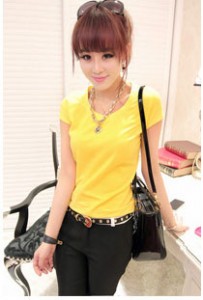 Áo thun trơn tay ngắn màu vàng