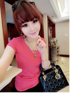 Áo thun trơn tay ngắn màu hồng