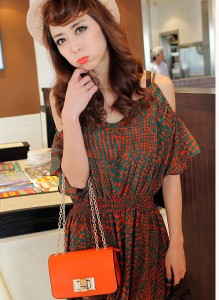 Túi đeo retro dây xích màu cam