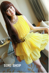 Váy đầm xếp ly màu vàng