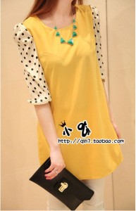 Váy đầm suôn pha chấm bi màu vàng