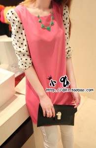 Váy đầm suôn pha chấm bi màu hồng