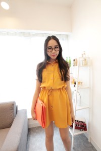 Váy đầm dây rút eo màu vàng nghệ