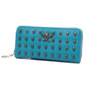 Ví dài gắn đinh đầu lâu cá tính màu xanh