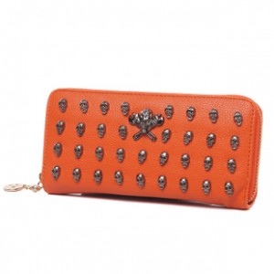 Ví dài gắn đinh đầu lâu cá tính cam nâu