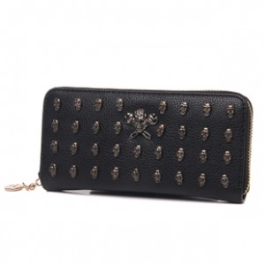 Ví dài gắn đinh đầu lâu cá tính màu đen